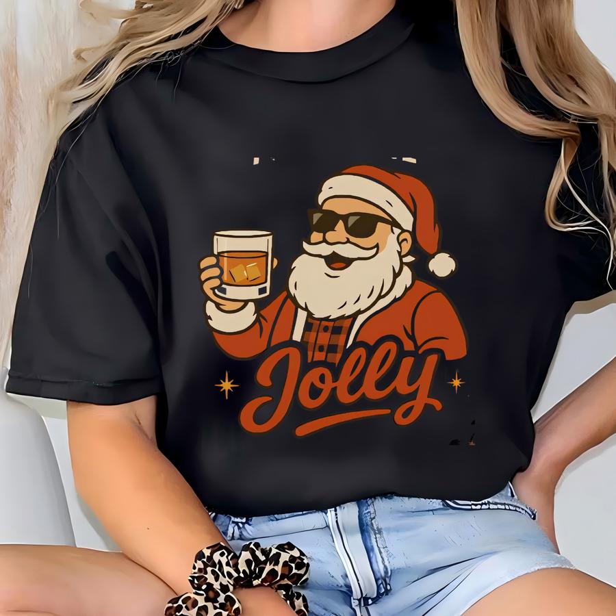 Funny Bourbon Christmas Shirt For Men Santa Bourbon Makes Me Jolly Tee White Elephant Gift Gag Gift For Him Holiday Shirt T-shirt