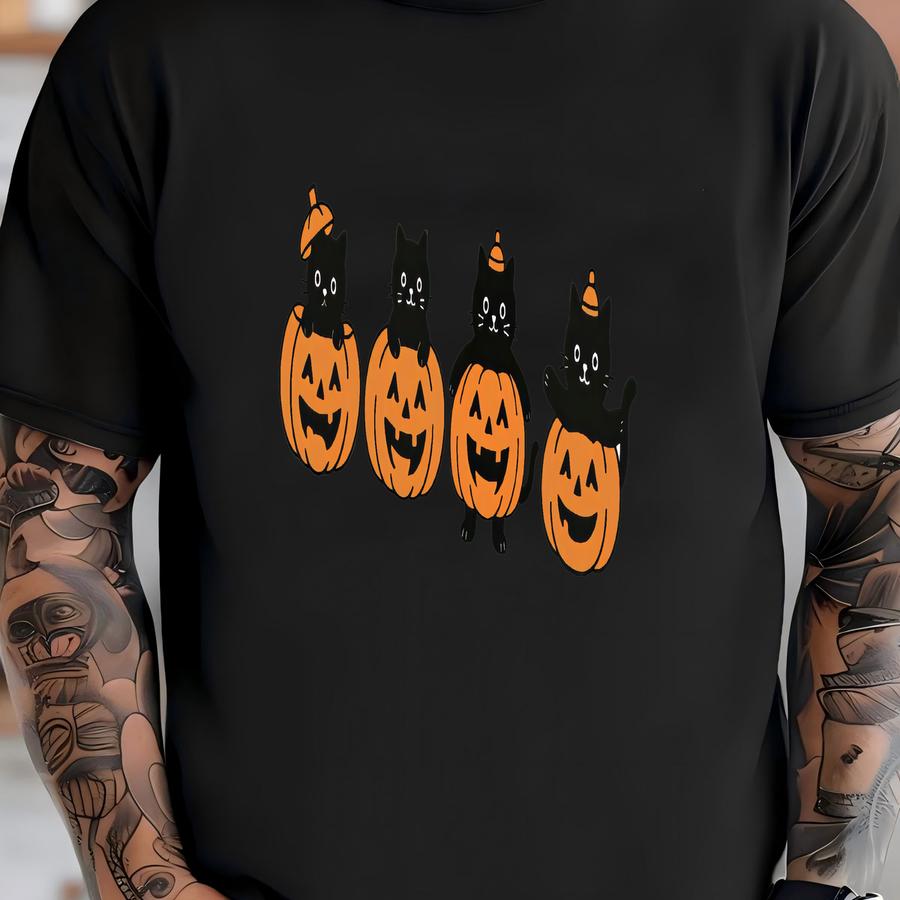 Halloween Black Cat Hoodie: Spooky Kitten Pumpkin Tee T-shirt