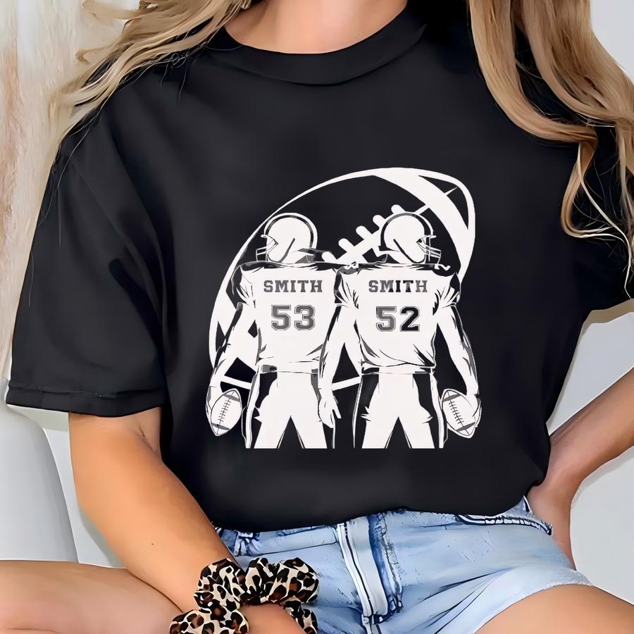 2 Player Football Mom Shirt Custom 2 Sided Football Shirt Game Day Apparel Football Mom Gift Proud Football Mama Personalized Name Number T-shirt