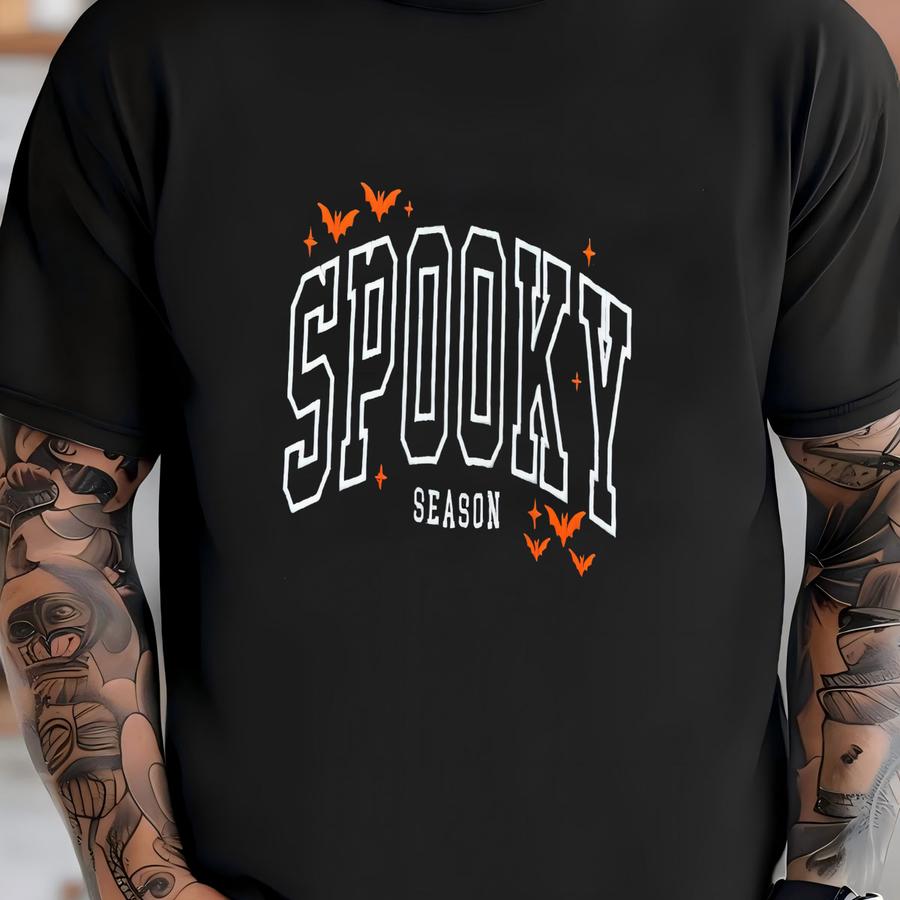 Spooky Season Sweatshirt, Cute Halloween Crewneck, Fall Ghost Pullover, Cozy Autumn Sweatshirt, Cute Black Bats Crewneck T-shirt