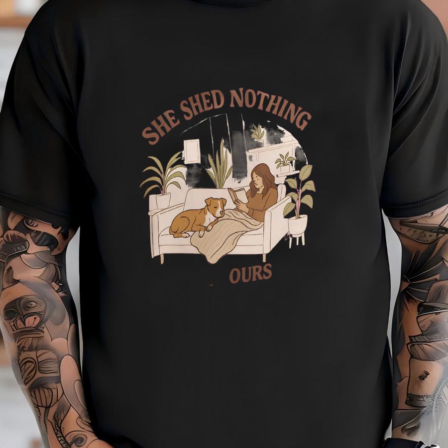 She Shed Nothing For Hours, Cozy Dog Book Pullover | Offdanforth Essentials T-shirt