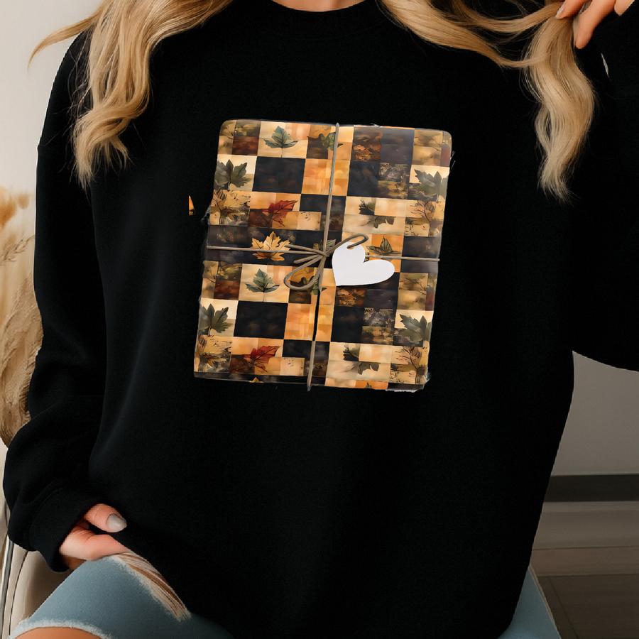 Patchwork Wrapping Paper, Fall Autumn Wrapping Paper, Leaves Gift Wrap, Decorative Paper, Holiday Birthday Gift Wrap, Wrapping Paper Roll Sweatshirt