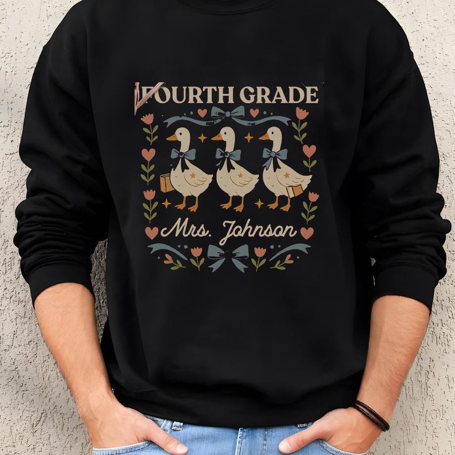 Vintage 80s Goose Fourth Grade Teacher Shirt, Personalized Back To School Tee, 4th Grade Shirt, Retro Cottage Goose Graphic, Teacher Gift Sweatshirt