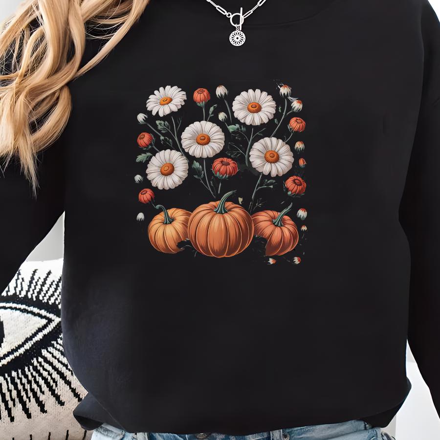 Boho Fall Floral ® Shirt, Retro Fall Tshirt, Autumn Vibes Shirt, Pumpkin Season Graphic Tee, Vintage Fall Pumpkin Aesthetic Sweatshirt