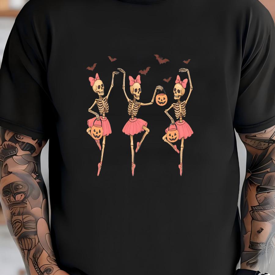 ® Shirt, Dancing Skeleton Ballerinas Shirt, Halloween 2025 Gift, Halloween Skeleton Tee, Skeleton Ballet Girl, Spooky Season T-shirt