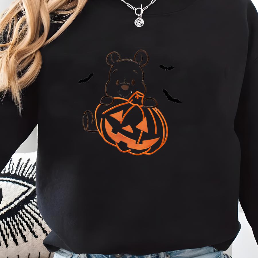 Halloween Sweatshirt, Pumpkin Pooh Bear Crewneck, Halloween Shirt, Spooky Fall Outfit, Cozy Autumn  Sweatshirt