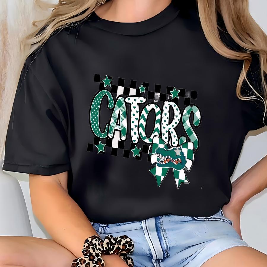 Custom Mascot Checkered Ribbon Shirt, School Spirit Game Day Shirt, Shirt For Kids Teens Women, Bulldogs Tigers Wildcats Team Shirt T-shirt