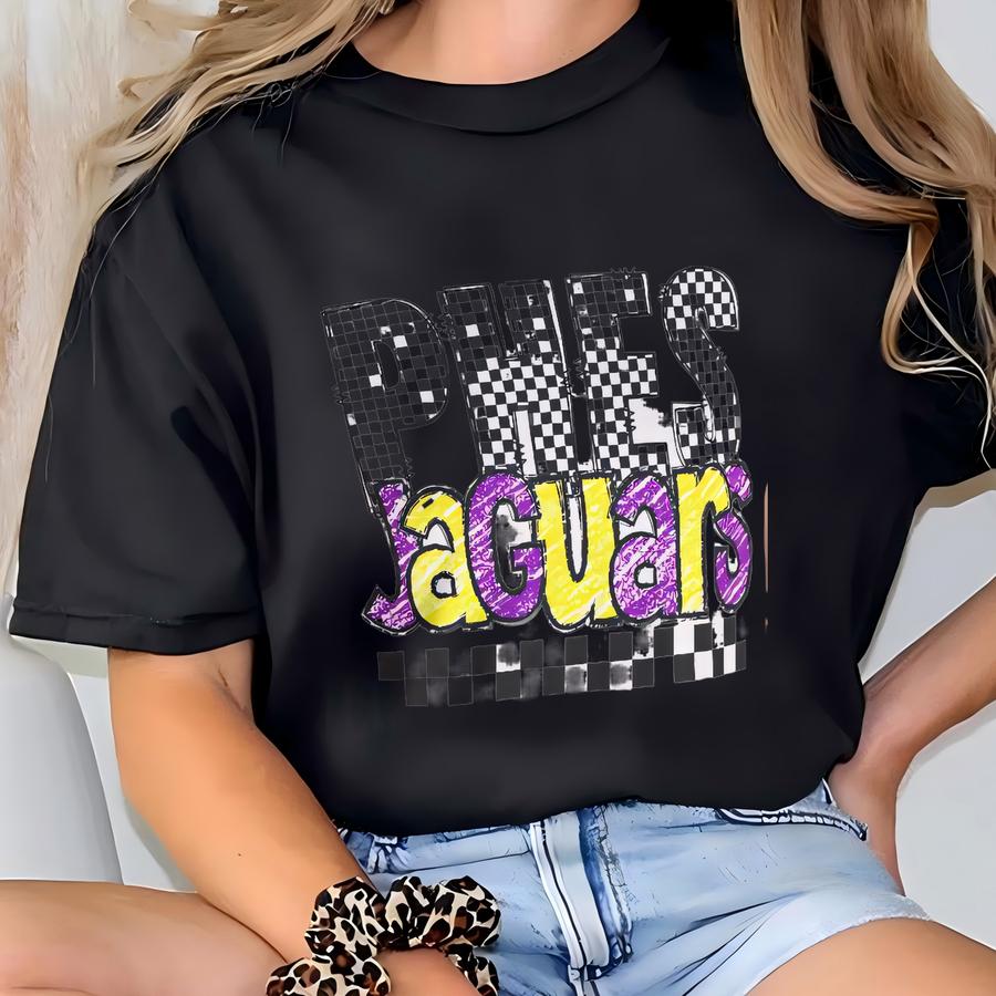 Checkered Jaguar Graphic Tee: Unisex School Spirit Shirt T-shirt