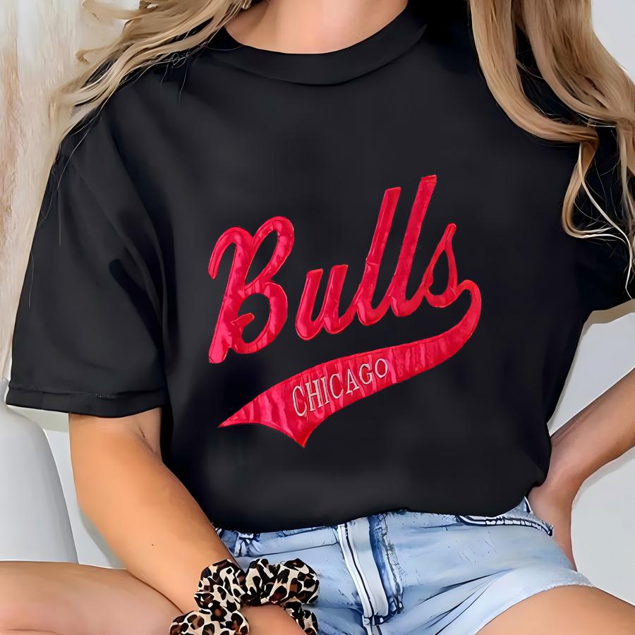 Chicago Bulls Vintage 90s Script Gray Sweatshirt - Basketball - Stitched On Logo - Made In Usa - Men's Size : Large ( L ) -  T-shirt