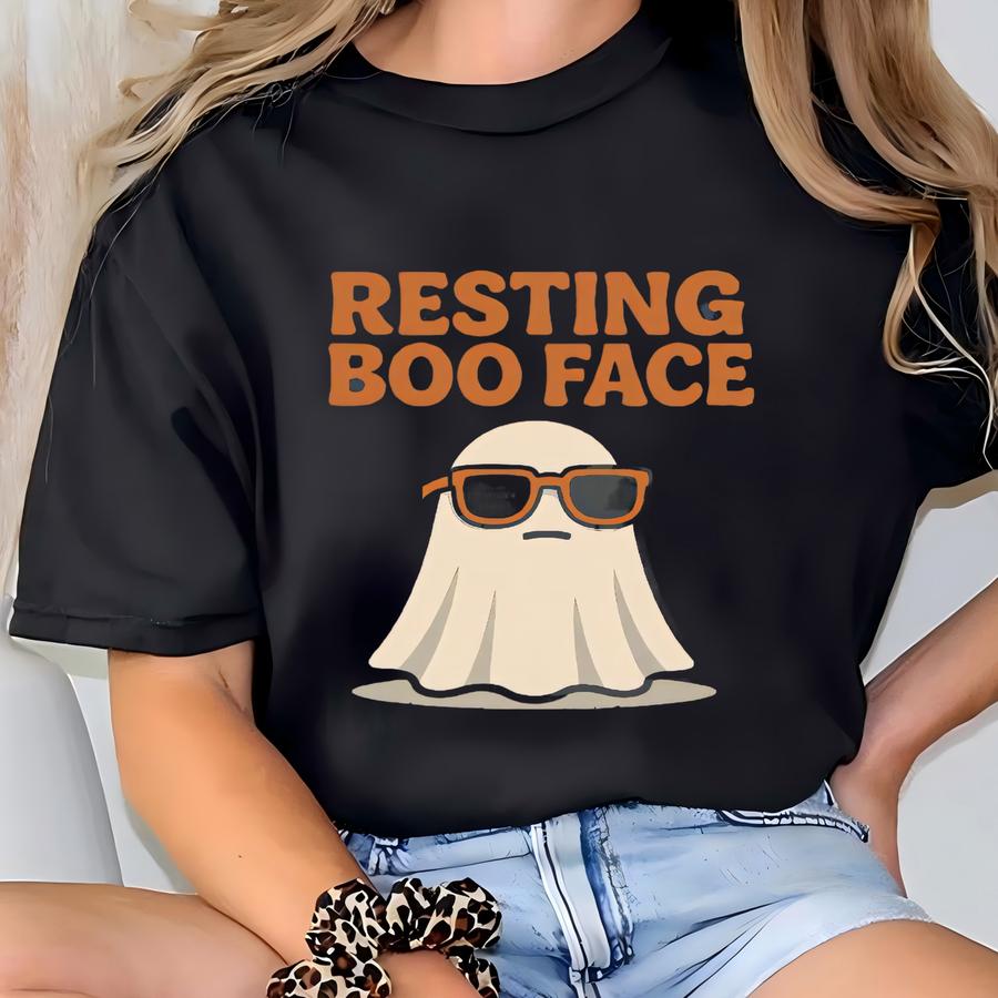 Vintage Halloween Shirt: Resting Boo Face Graphic Tee T-shirt