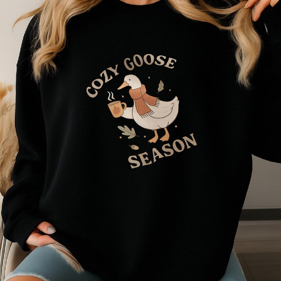 Cozy Goose Season Hoodie, Fall Aesthetic Hoodie For Women | Cute Goose Autumn Coffee Sweatshirt, Autumn Style, Cozy Fashion Sweatshirt