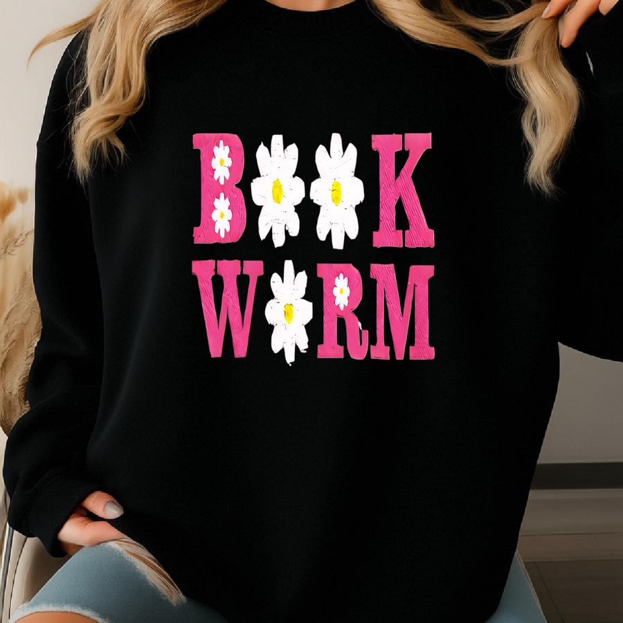 Bookworm Flower Crewneck Sweatshirt, Flowery Bookworm Y, Bookish Sweatshirt, Reading Sweater Sweatshirt