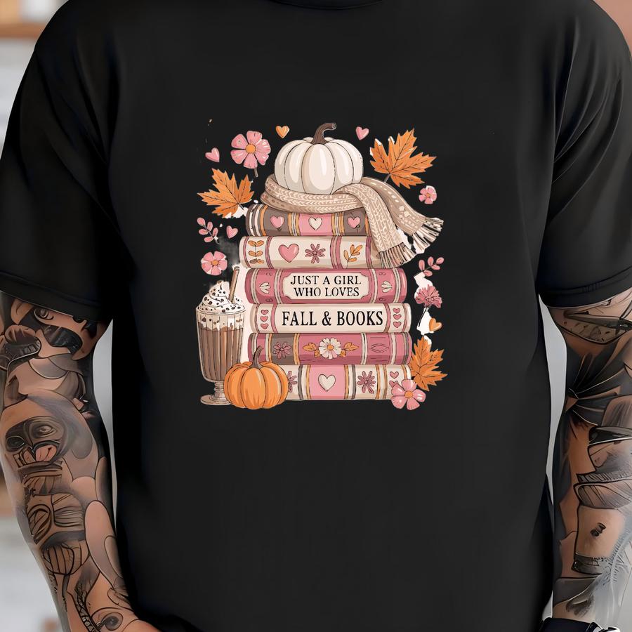 Cozy Autumn Hoodie For Book Lovers, Just A Girl Who Loves Fall, Gift For Fall Lovers, Autumn Tee, Book Fall Tee, Readers Shirt, Librarian T-shirt