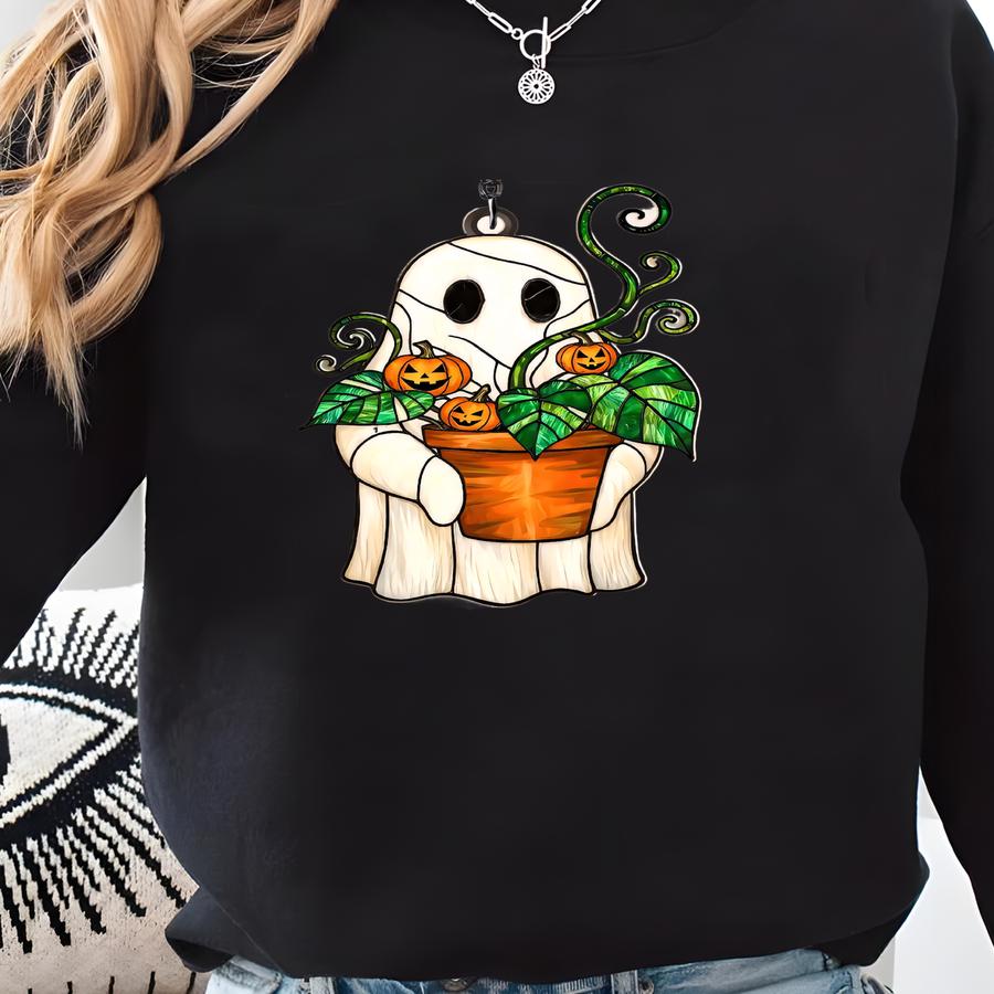Ghost Plant Suncatcher: Acrylic Monstera Ornament, Halloween Window Hanging Sweatshirt