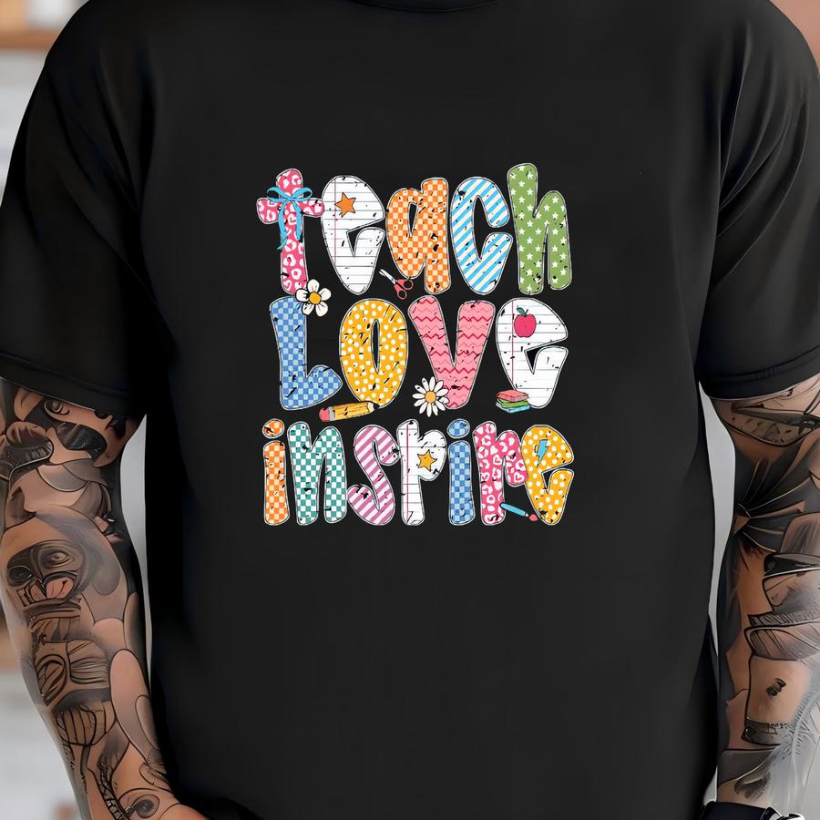 Teach Love Inspire Shirt, Love Shirt, Preppy Teacher, Back To School Gift, Funny Teacher, First Grade, Shirt For Teacher, Retro Teacher Gift T-shirt