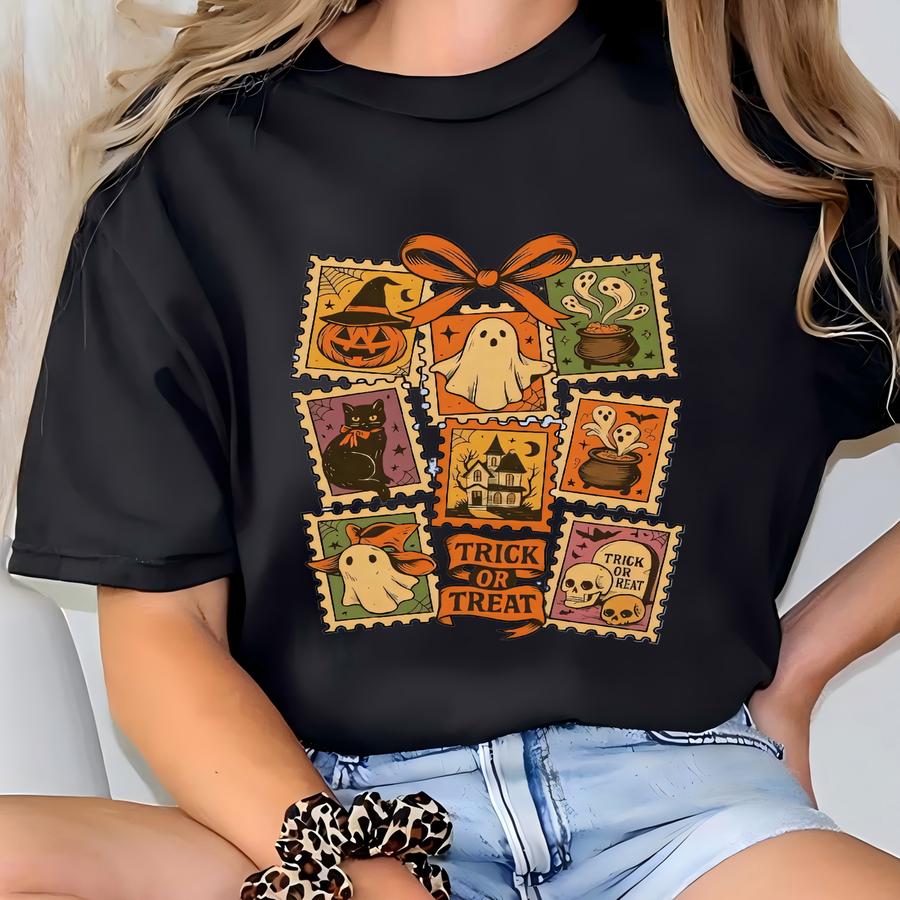 Vintage Halloween Cat Sweatshirt: Spooky Preppy Fall Tee T-shirt