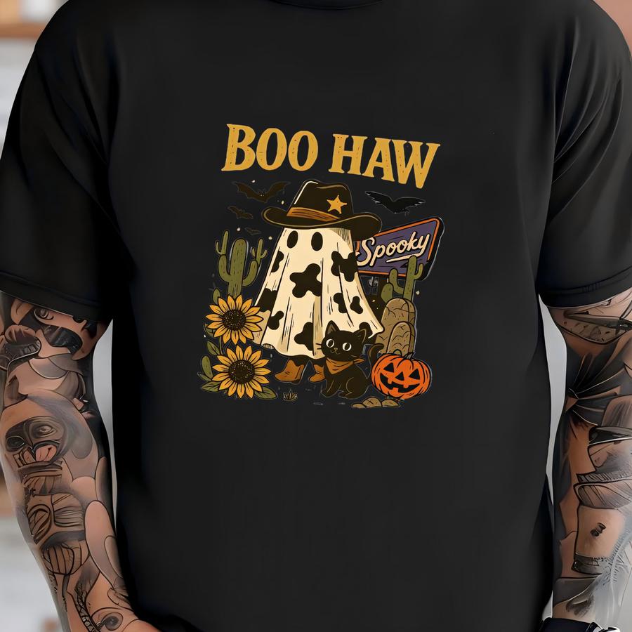 ® Funny Boo Haw Ghost Halloween Tshirt, Funny Western Ghost Shirt, Funny Ghost Halloween Gift, Halloween Gift T-shirt