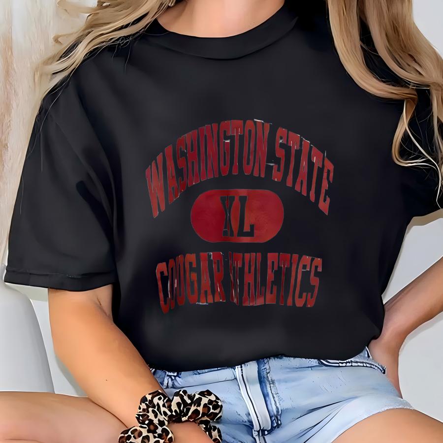 90s Ncaa Washington State University 'cougars' Crewneck Sweatshirt Print Logo Grey Color Men’s Xl T-shirt