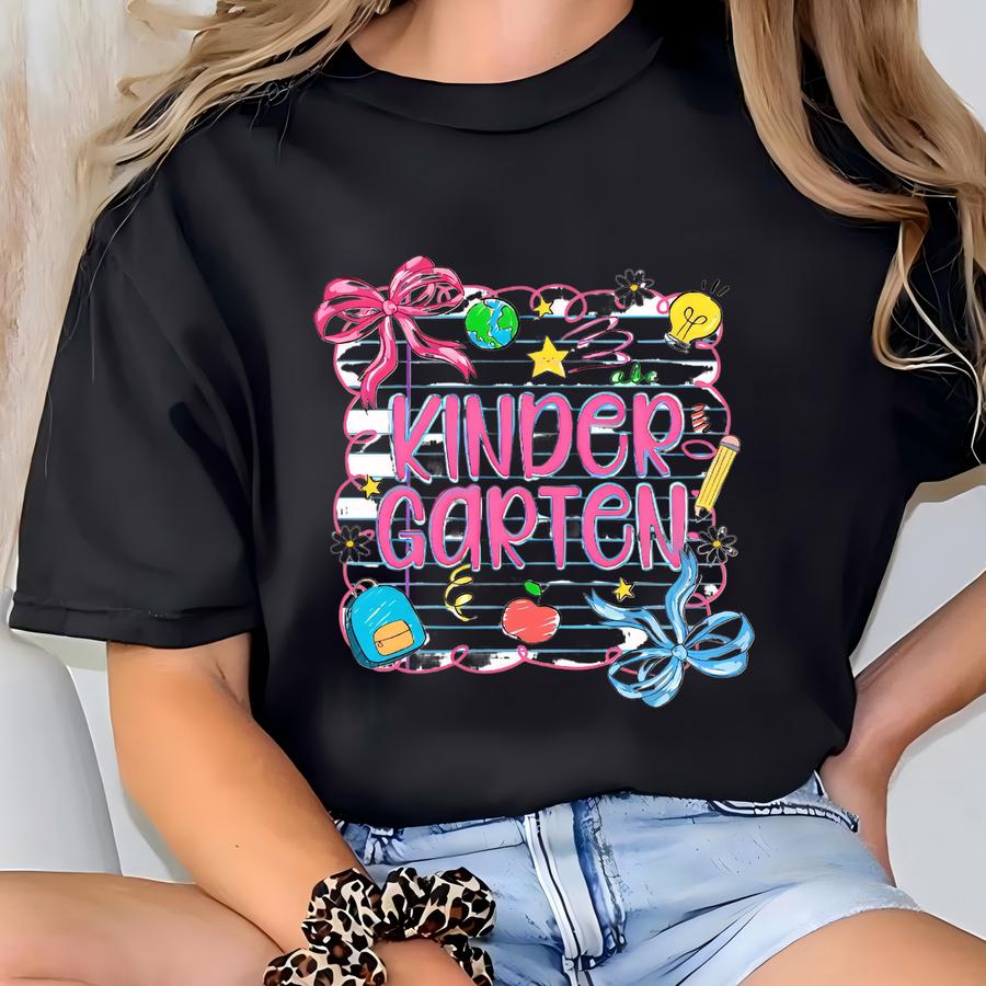 Girls' First Day Of Kindergarten Shirt: Looseleaf Bow, Back To School T-shirt