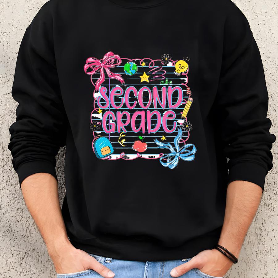 Girls' 2nd Grade Back To School T-shirt: Loose Leaf Bow Design Sweatshirt