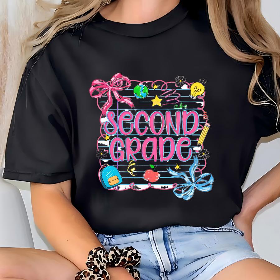 Girls' 2nd Grade Back To School Hoodie: Loose Leaf Bow Design T-shirt