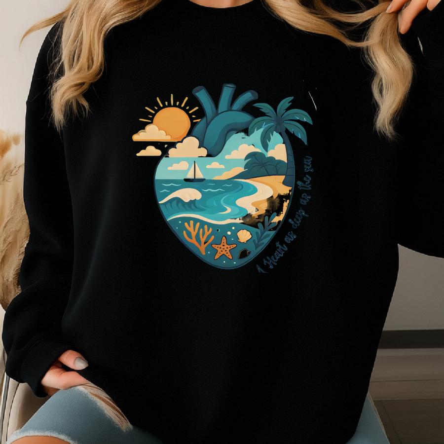 Cardiac Nurse Beach Inspired Heart Pendant Necklace, Gift For Medical Professional, Rn Jewelry, Nurse Appreciation Gift Sweatshirt