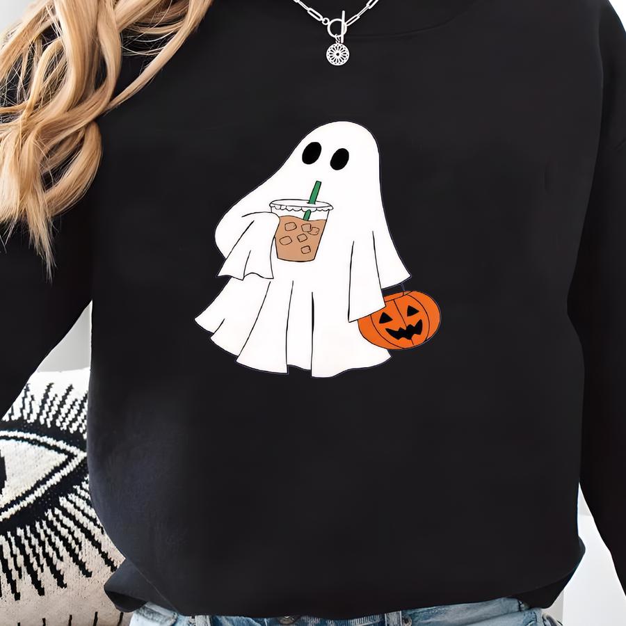 ® Сute Ghost Coffee Shirt, Сute Little Ghost Iced Coffee T-shirt, Boo Ghost Shirt, Ghost Coffee Shirt, Halloween Coffee Lovers Sweatshirt