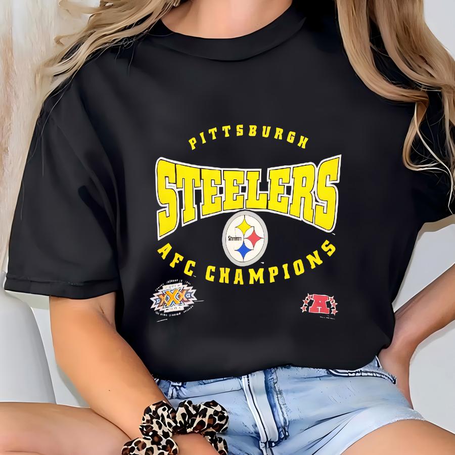 90s Pittsburgh ‘steelers’ Crewneck Sweatshirt Print Logo Black Color Men’s Fit To L T-shirt