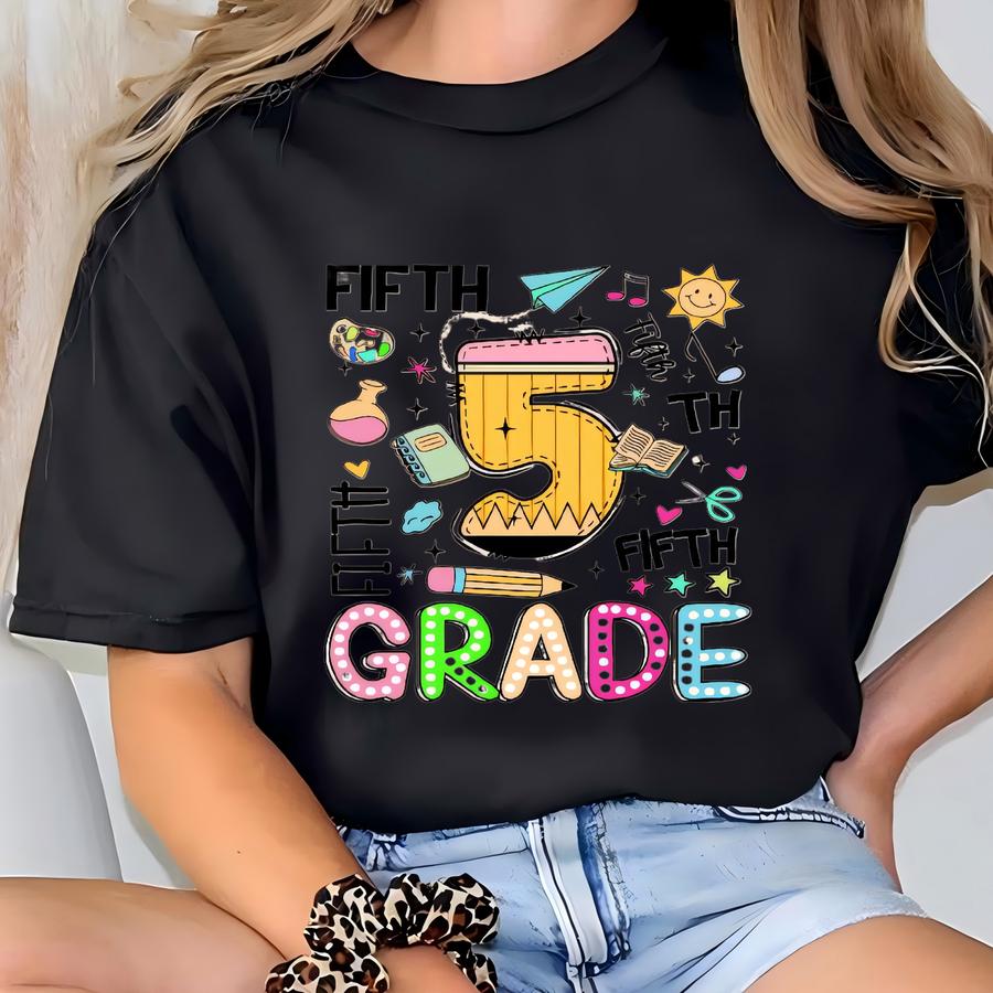 Fifth Grade First Day Shirt: Fun Pencil Design, Unisex School Tee T-shirt