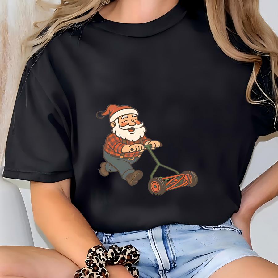 Funny Santa Christmas Shirt Mowing Makes Me Reel Jolly Gift For Him Holiday Lawn Care Tee White Elephant T Shirt Dad Gift T-shirt