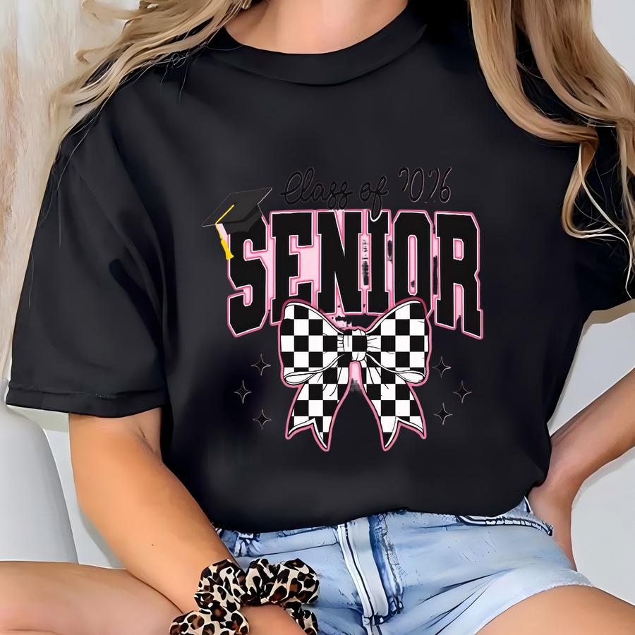 Custom Senior 2026 Name Bow Tshirt | Teacher Student Graphic Garment-dyed Hoodie Back To School T-shirt