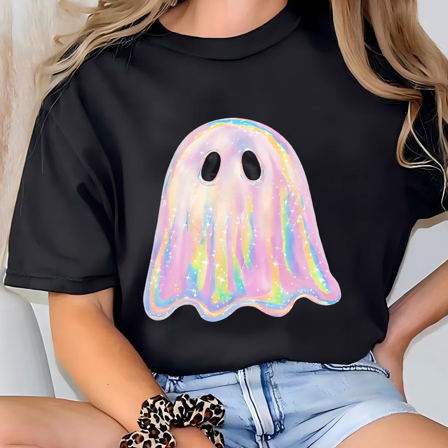 Shimmering Ghost Sweatshirt, Iridescent Ghost Crewneck, Cute Ghost Sweatshirt, Glitter Ghost Hoodie, Spooky Season Halloween Shirt T-shirt
