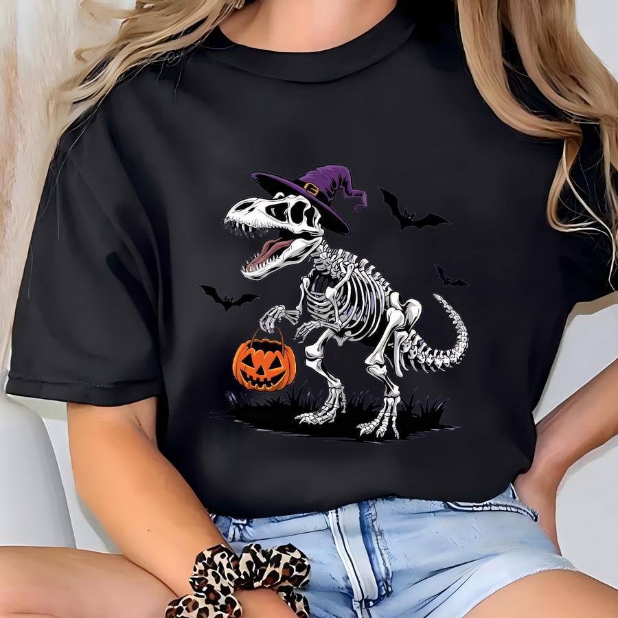 Dinosaur Skeleton Halloween Shirt, Dinosaur Halloween Shirt,dinosaur Skeleton Shirt,halloween Party Shirt, Kids Halloween Tee T-shirt