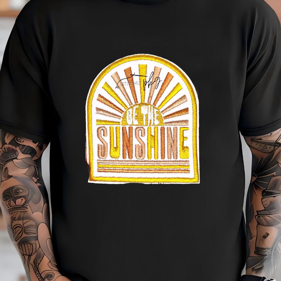 Be The Sunshine Patch - Iron On - Medium - Gold Yellow - Accessory - Trucker Hat - Y - Sunrise Rays Colorful T-shirt