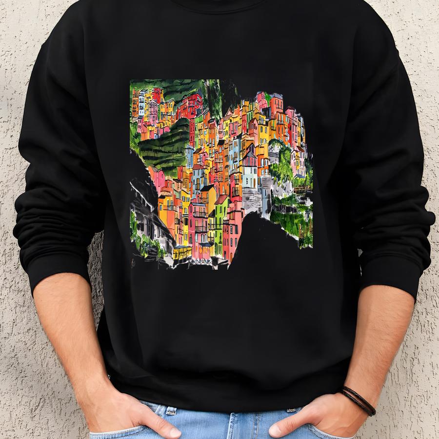 Cinque Terre, Manarola, Italy – Watercolor Art Prints, Cinque Terre Italy Sweatshirt