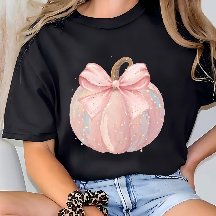 Pink Pumpkin Shirt For Fall Tshirt Youth And Adult Autumn Sweatshirt Matching Mommy And Me Fall Coquette Pumpkin Bow Tee Baby Pumpkin Outfit T-shirt