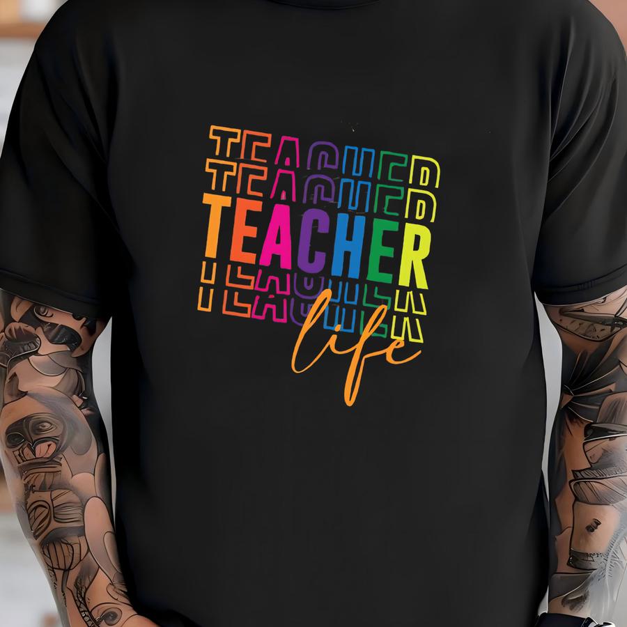 Colorful Teacher Life Hoodie, Rainbow, Teacher Apparel, Custom Teacher Shirt, Teach Love Inspire, Teacher Tee, Retro Teacher T-shirt