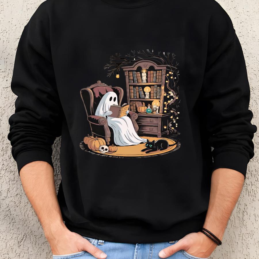 Ghost Reading Book Halloween Canvas Tee, Bookworm Gift, Trick Or Treat, Book Lovers Tee, Gifts For Best Friends, Sweatshirt