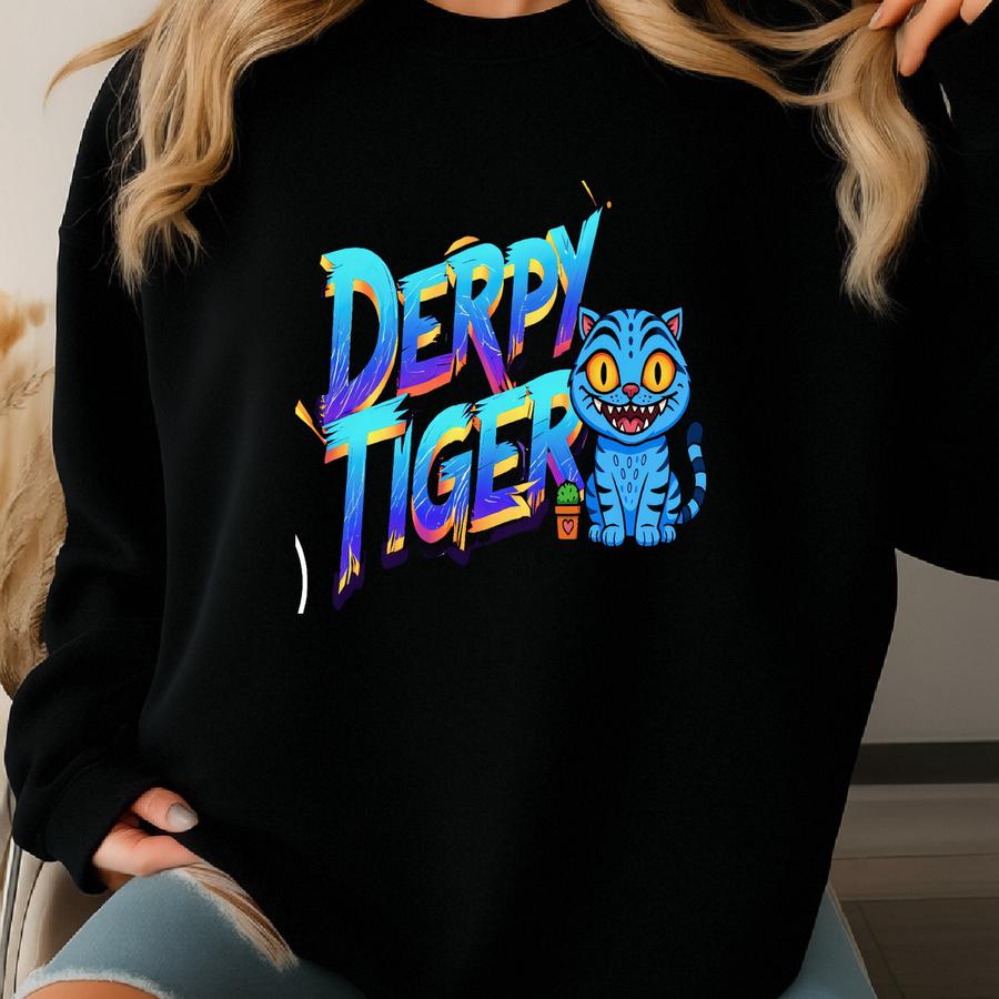 Derpy The Tiger Shirt, Kpop Demon Hunter Tee, Huntrix Merch, Youth Kids K-pop Fan Gift, Anime Graphic T-shirt, Hunter Merch Sweatshirt