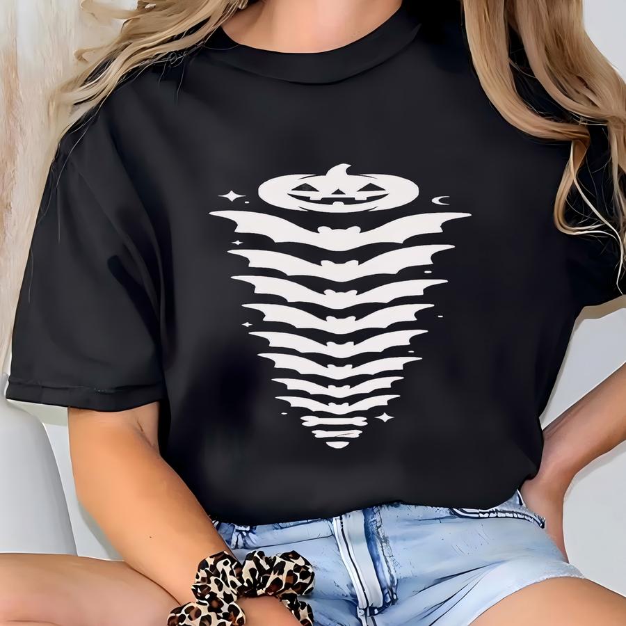 Halloween Shirt Spooky Season Tee Bat Spine Skeleton Back Shirt Jack O Lantern Graphic Fall Tshirt Gift For Her Or Him T-shirt