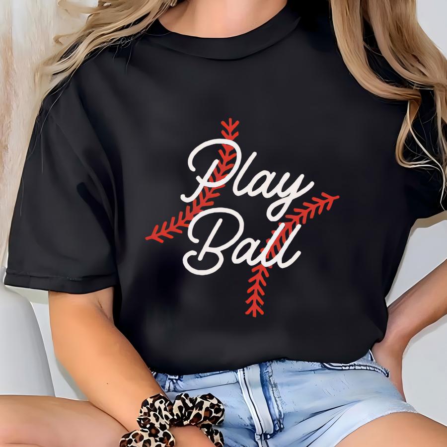 Play Ball Shirt Baseball Softball Graphic Tee Vintage Stitch Design Game Day Tshirt Gift For Baseball Mom Or Sports Fan Tee T-shirt