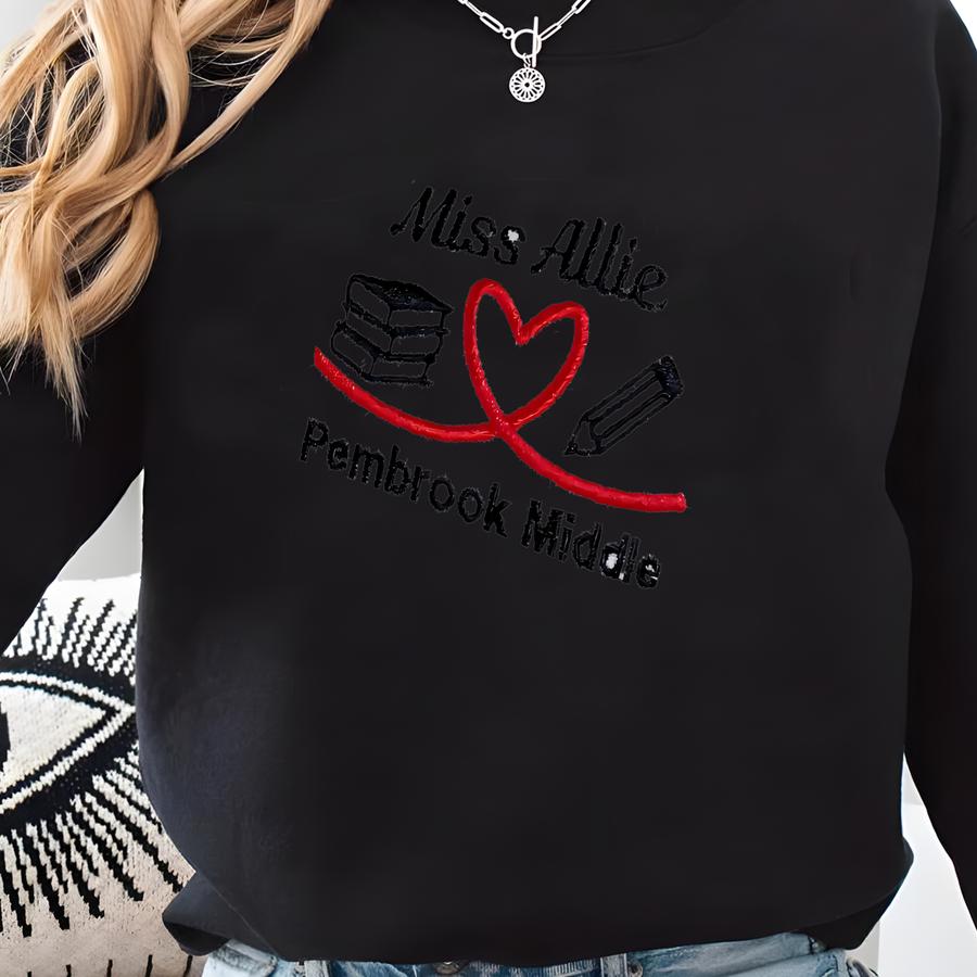 Custom Teacher Quarter Zip Sweatshirt With Name School, Heart, Books And Pencil Design (s-3xl, Unisex), Personalized Jacket Grad Gift Sweatshirt