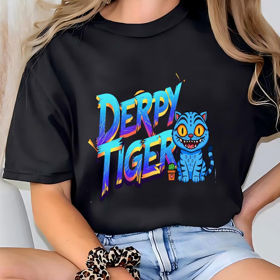 Derpy The Tiger Sweatshirt, Kpop Demon Hunter Crewneck, Huntrix Merch, Youth Kids K-pop Fan Gift, Anime Graphic Shirt T-shirt