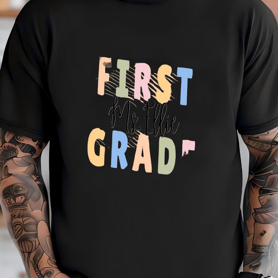 Custom Teacher Name And Grade Level Tee | Choose Your Grade | First Day Of School | Back To School | Gift For Her |cute | Dtf T-shirt
