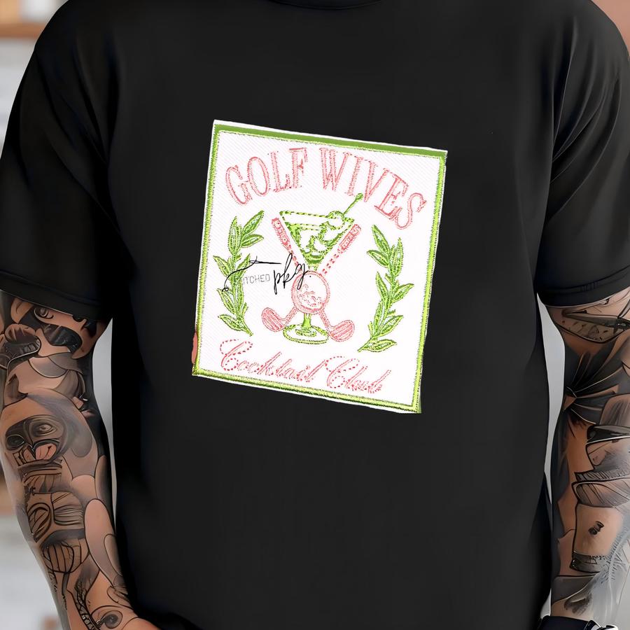 Golf Wives Cocktail Club Patch - Iron On - Green Pink White - Accessory - Trucker Hat - Y - Golfing Wife - On Par T-shirt
