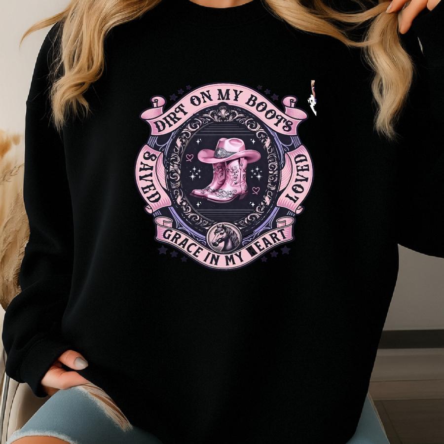 Western Christian Shirt: Cowgirl Boots Faith Graphic Sweatshirt