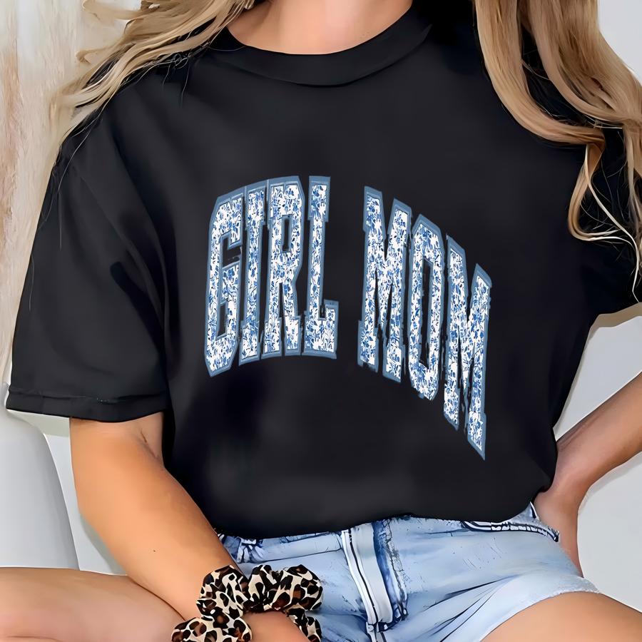 ® Girl Mom Shirt, Toile Floral Girl Mama Shirt, Pregnancy Announcement Girl, Mama Of Girls Shirt, Gender Reveal Tee, Cute Mom T-shirt
