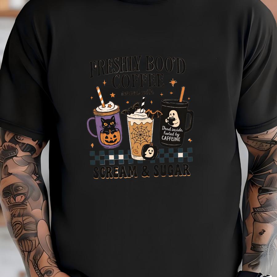 Popular Freshly Boo'd Coffee Halloween Sweatshirt, Funny Halloween Cafe Sweatshirt, Silly Cafe Halloween Gift, Halloween Gift T-shirt