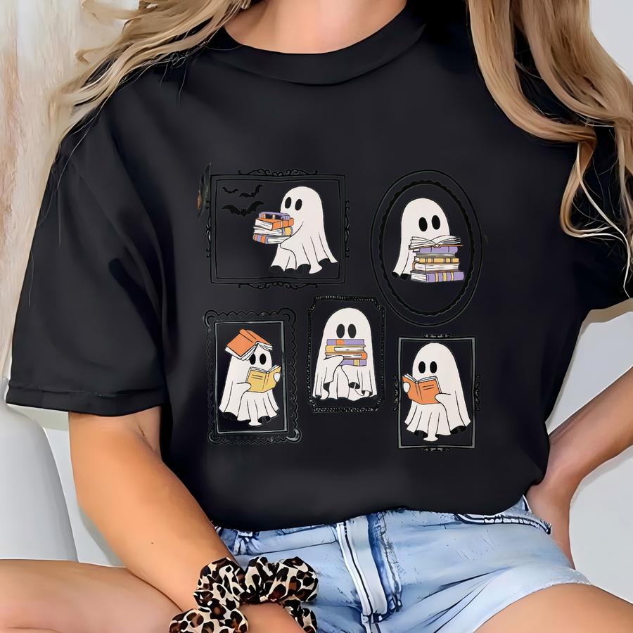 Ghost Book Halloween Shirt Bookish Reading Tee Spooky Season Shirt For Book Lovers Cute Fall Gift Book Club Aesthetic Top T-shirt