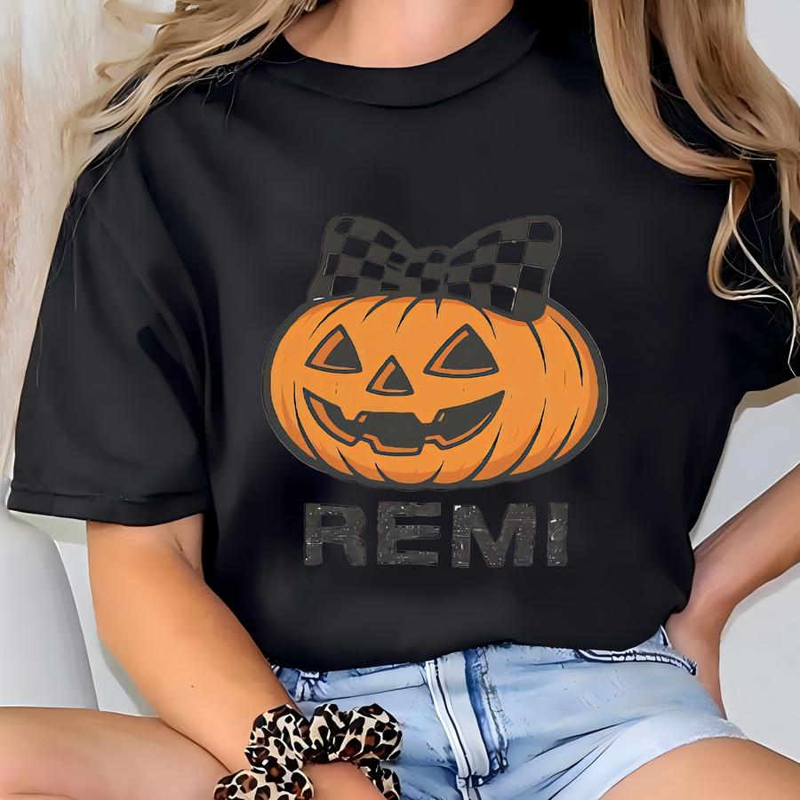 Custom Cool Pumpkin Halloween Shirt For Boy And Girl Brother Sister Matching Cute Jack O Lantern Sweatshirt Fall Baby Bodysuit Checkered Hat T-shirt